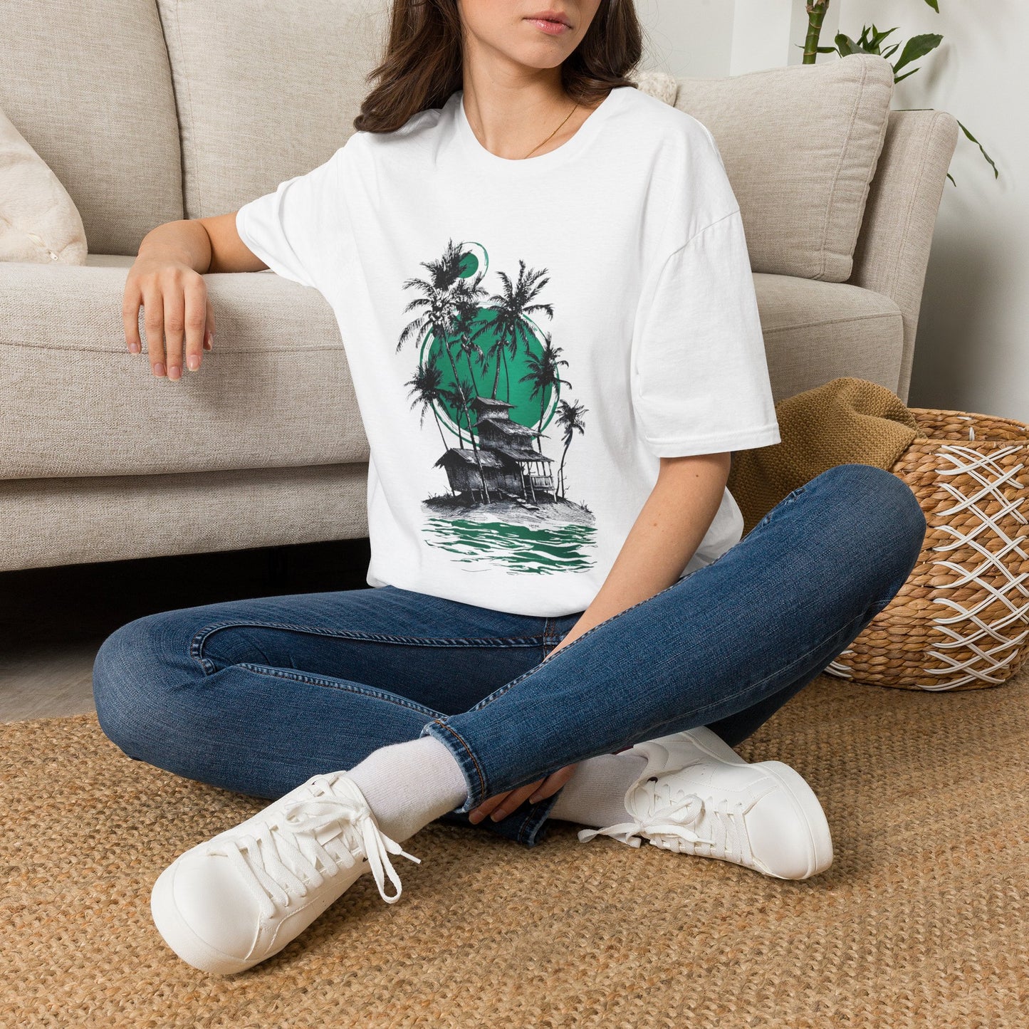 Copy of Tropical Palm Island T-Shirt | Palm Trees, Moonlit Beach, Surf Shack