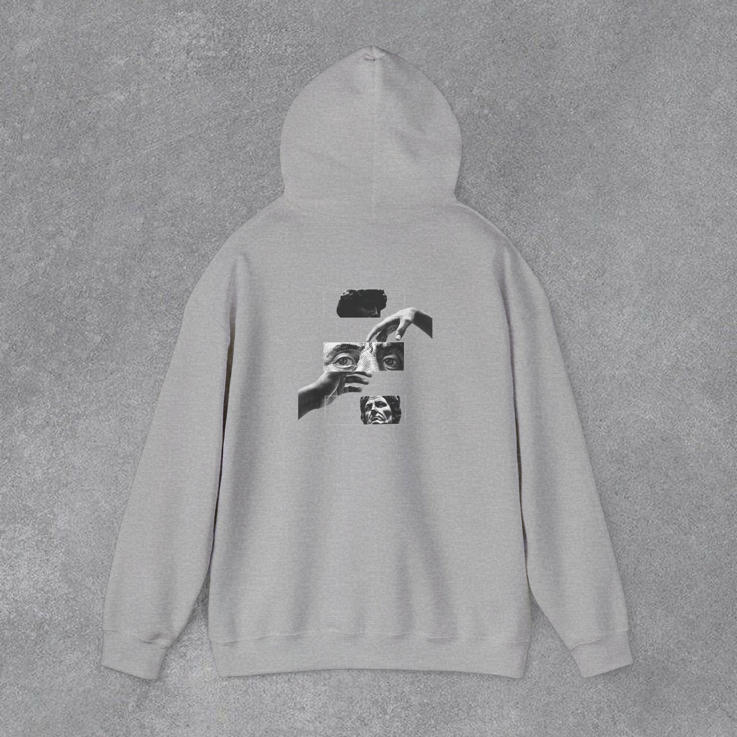 Sanatsal Yüz Kolajı Sırt Baskılı Erkek Kapüşonlu Sweatshirt