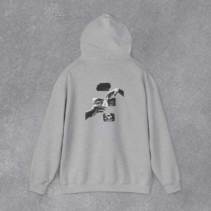 Sanatsal Yüz Kolajı Sırt Baskılı Erkek Kapüşonlu Sweatshirt