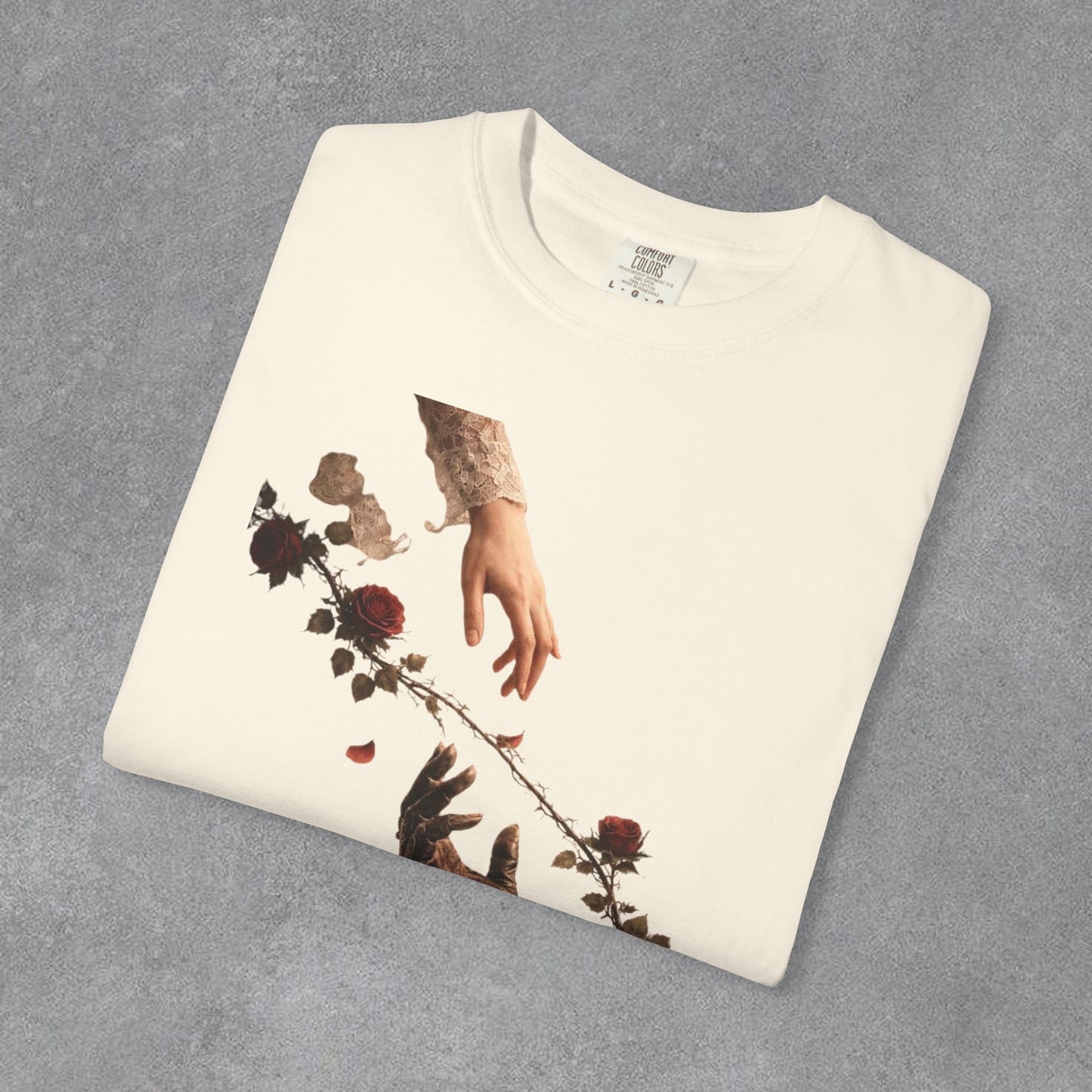 Copy of Hands Reaching with Rose Vine T-Shirt | Romantic Botanical Art