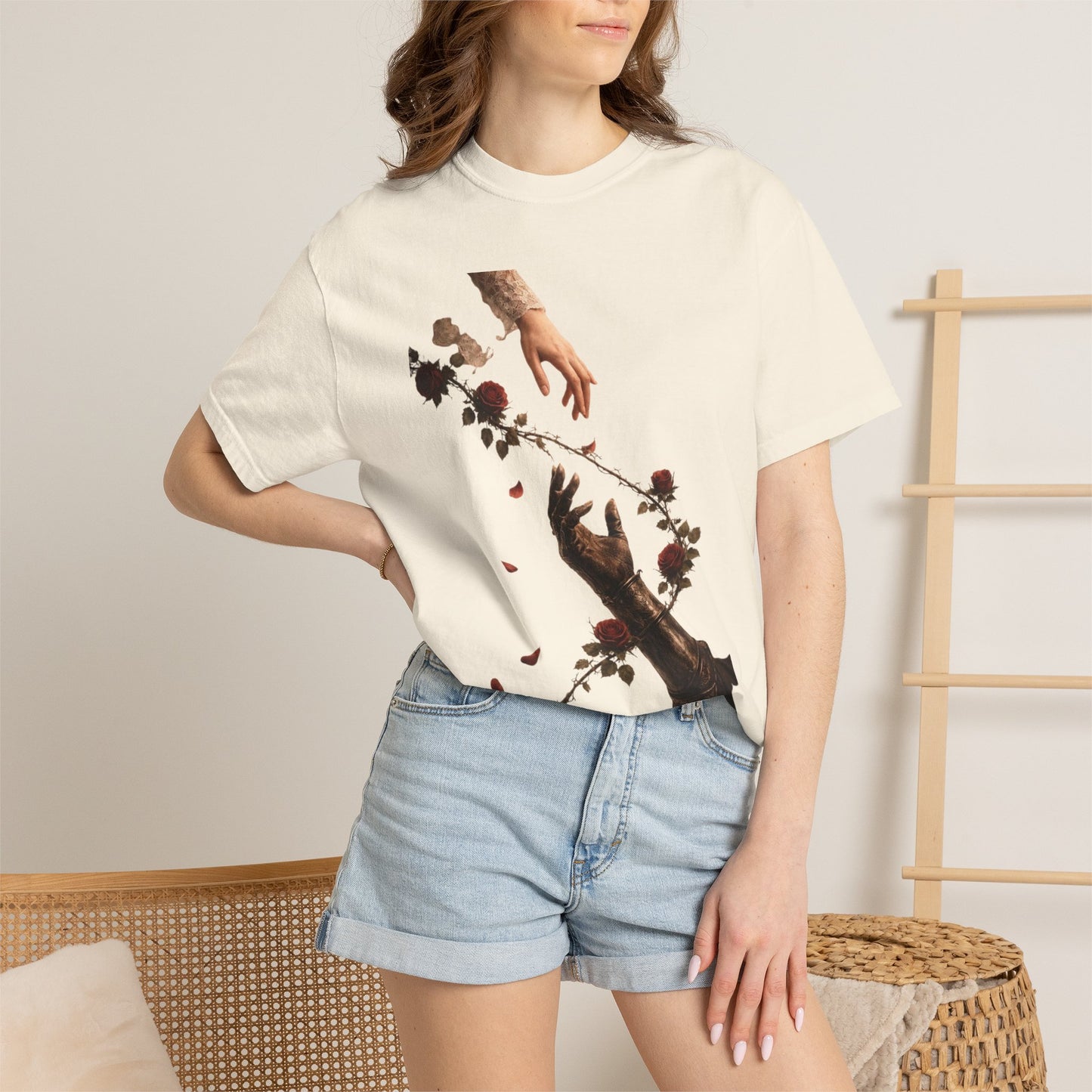Copy of Hands Reaching with Rose Vine T-Shirt | Romantic Botanical Art