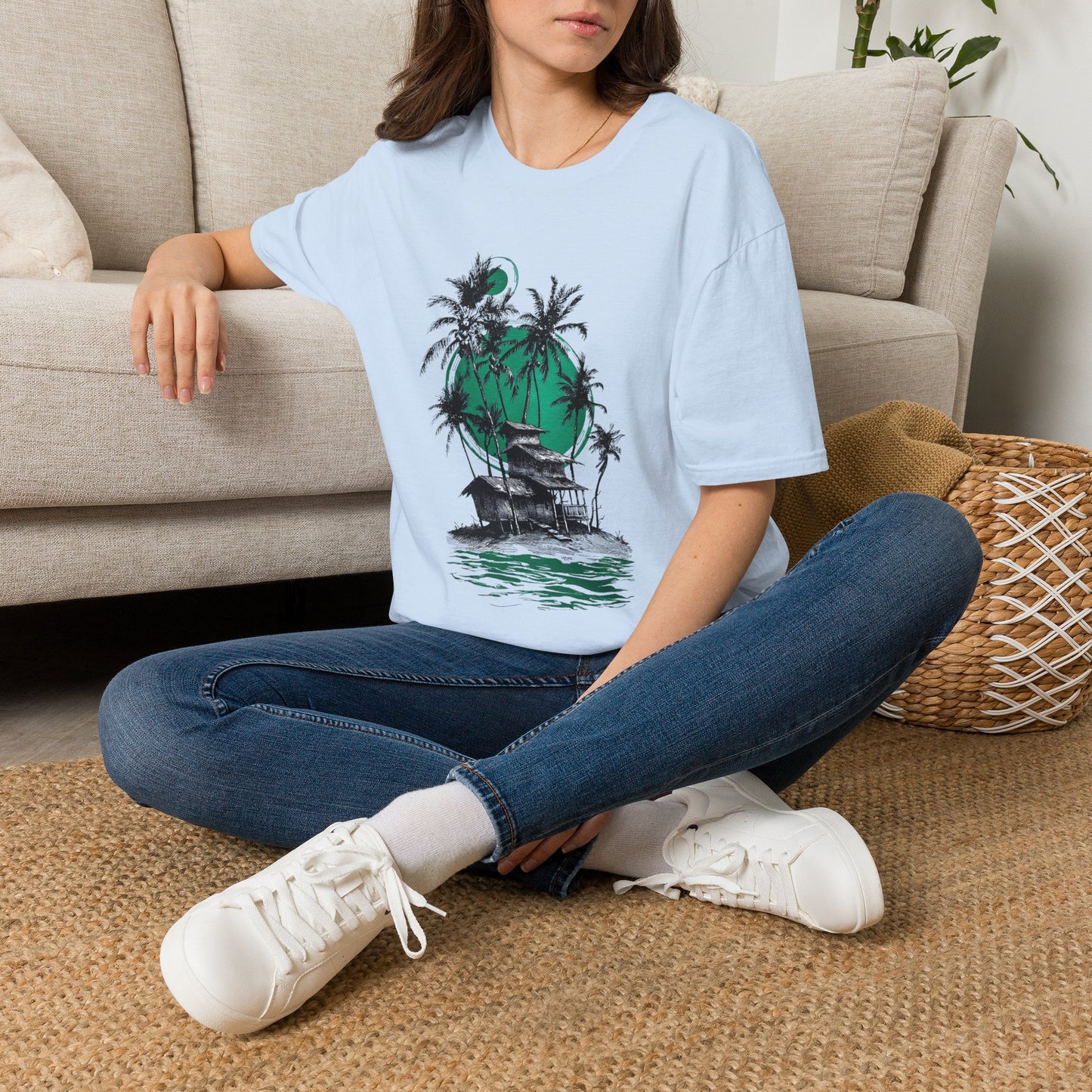 Copy of Tropical Palm Island T-Shirt | Palm Trees, Moonlit Beach, Surf Shack