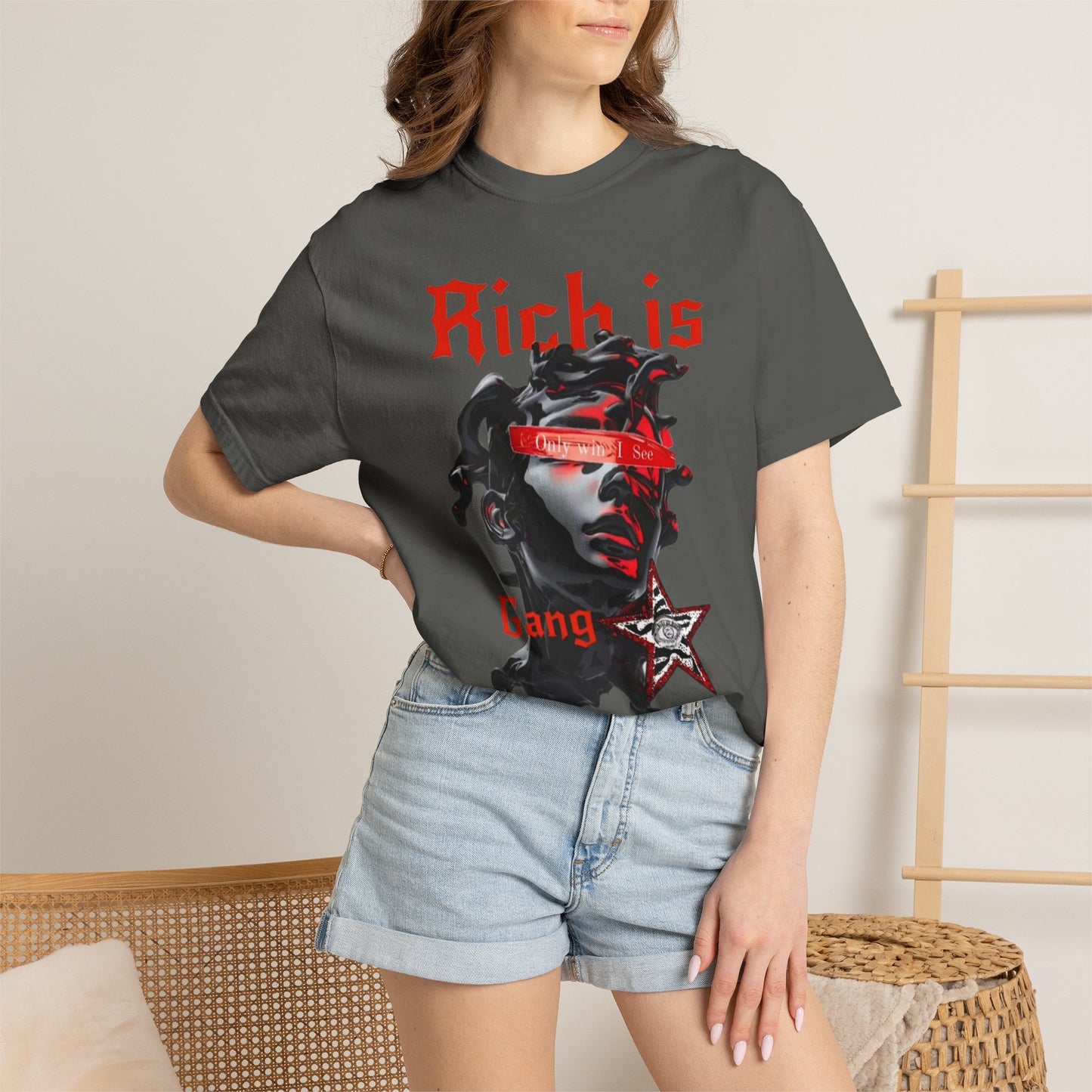 Copy of Medusa Graphic T-Shirt | Gothic Streetwear Tee | Praying Hands Graphic Shirt | Vintage Tattoo Style Tee | Unisex Garment Dyed Shirt