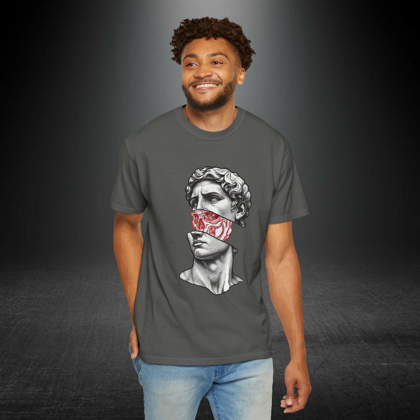 Copy of Sculpted Bust with Red Marble Band T-Shirt | Statue Art Tee
