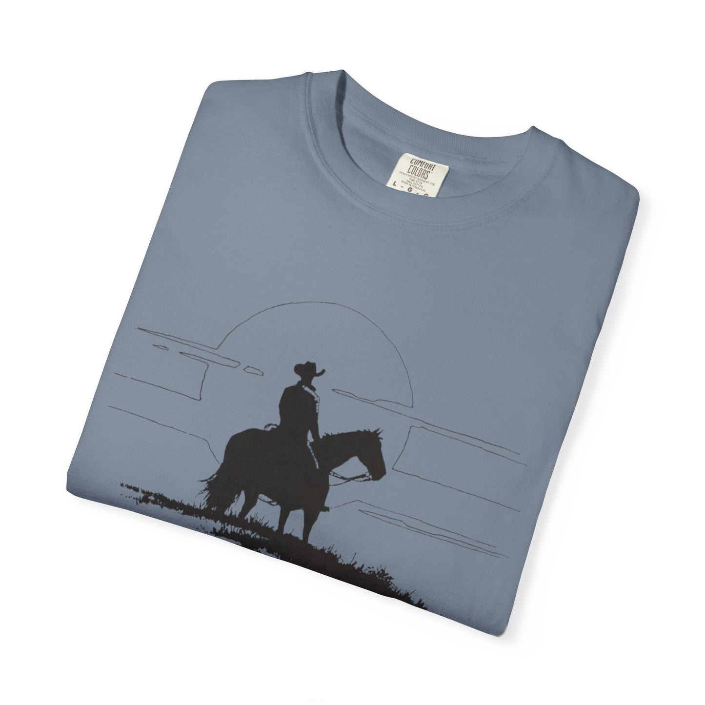 Copy of Cowboy Silhouette Horse Rider T-shirt | The Best Way Out Typographic Back Print