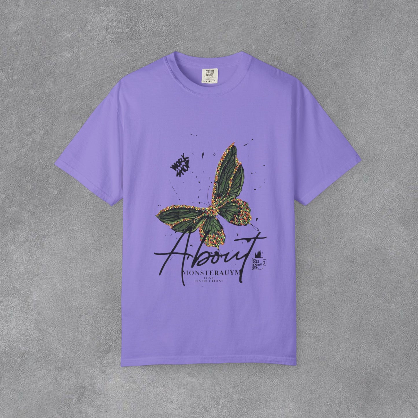 Butterfly Script Graphic T-Shirt – "About" Vintage Botanical Tee