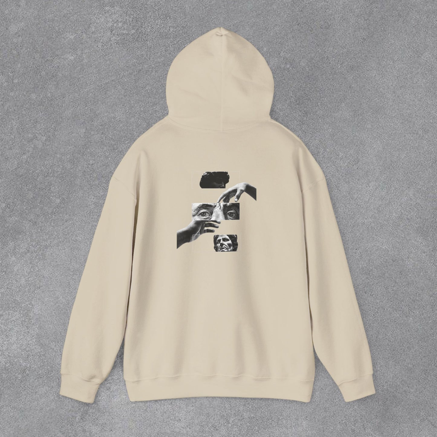 Sanatsal Yüz Kolajı Sırt Baskılı Erkek Kapüşonlu Sweatshirt