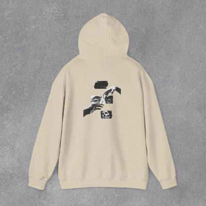 Sanatsal Yüz Kolajı Sırt Baskılı Erkek Kapüşonlu Sweatshirt
