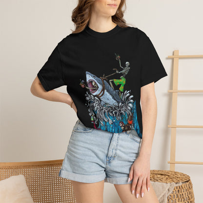 Copy of Shark Attack Surfing Skeleton T-shirt | Wave Illustration, Crown Back Print