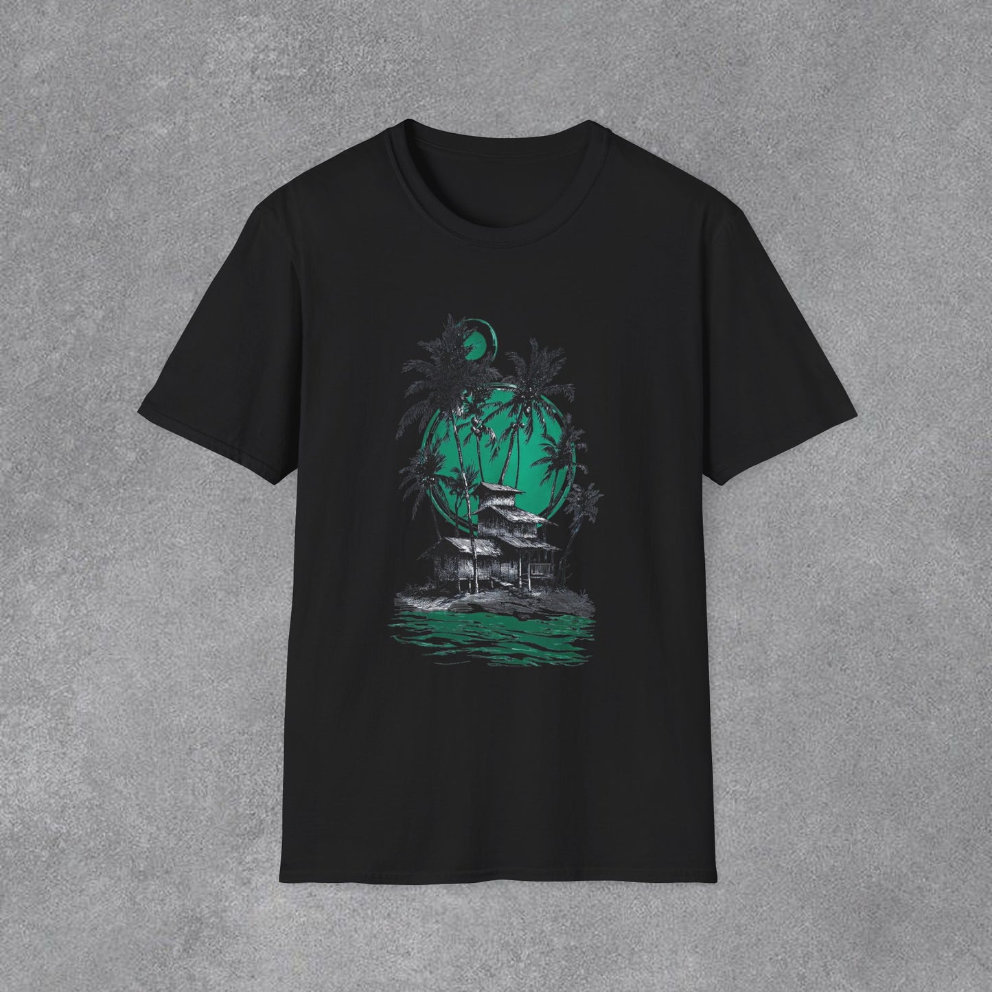 Copy of Tropical Palm Island T-Shirt | Palm Trees, Moonlit Beach, Surf Shack
