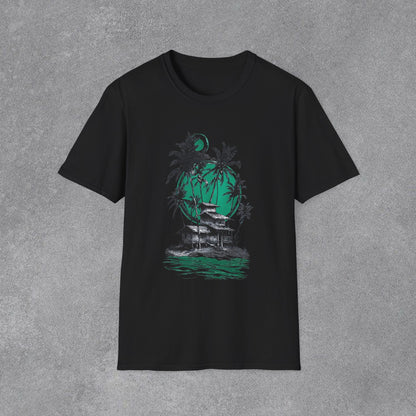 Copy of Tropical Palm Island T-Shirt | Palm Trees, Moonlit Beach, Surf Shack