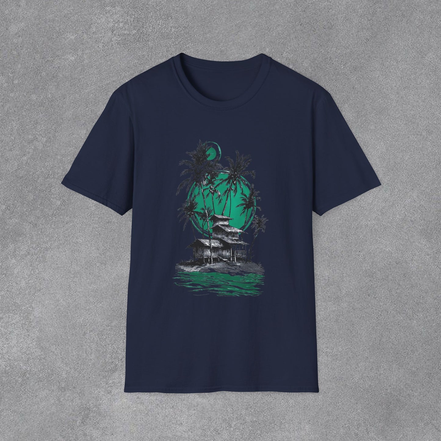 Copy of Tropical Palm Island T-Shirt | Palm Trees, Moonlit Beach, Surf Shack
