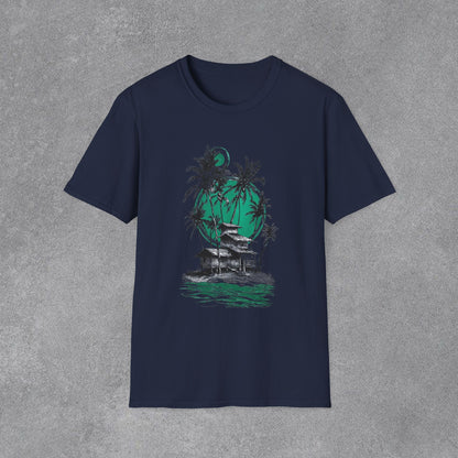 Copy of Tropical Palm Island T-Shirt | Palm Trees, Moonlit Beach, Surf Shack