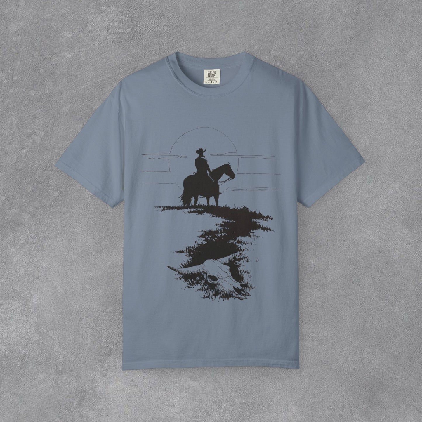 Copy of Cowboy Silhouette Horse Rider T-shirt | The Best Way Out Typographic Back Print