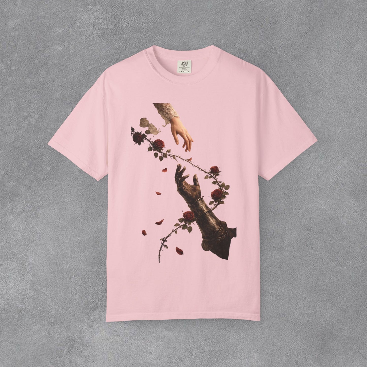 Copy of Hands Reaching with Rose Vine T-Shirt | Romantic Botanical Art