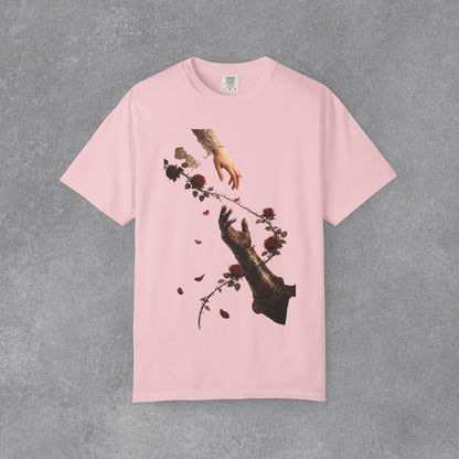 Copy of Hands Reaching with Rose Vine T-Shirt | Romantic Botanical Art