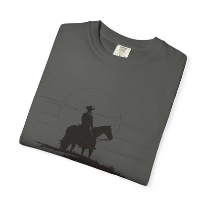 Copy of Cowboy Silhouette Horse Rider T-shirt | The Best Way Out Typographic Back Print