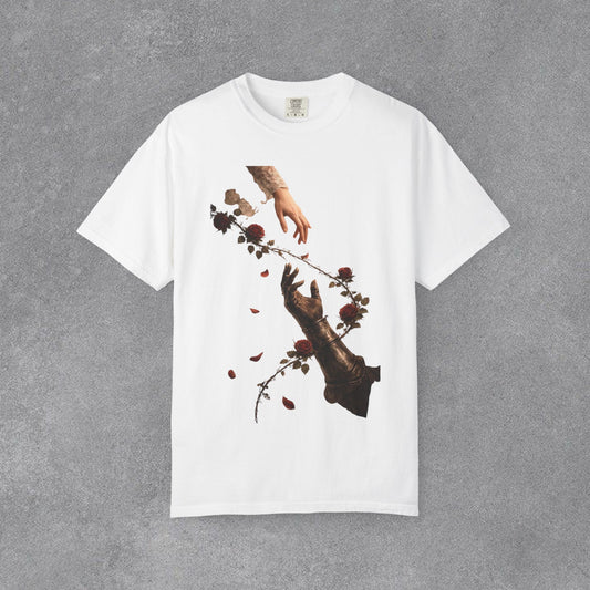 Copy of Hands Reaching with Rose Vine T-Shirt | Romantic Botanical Art