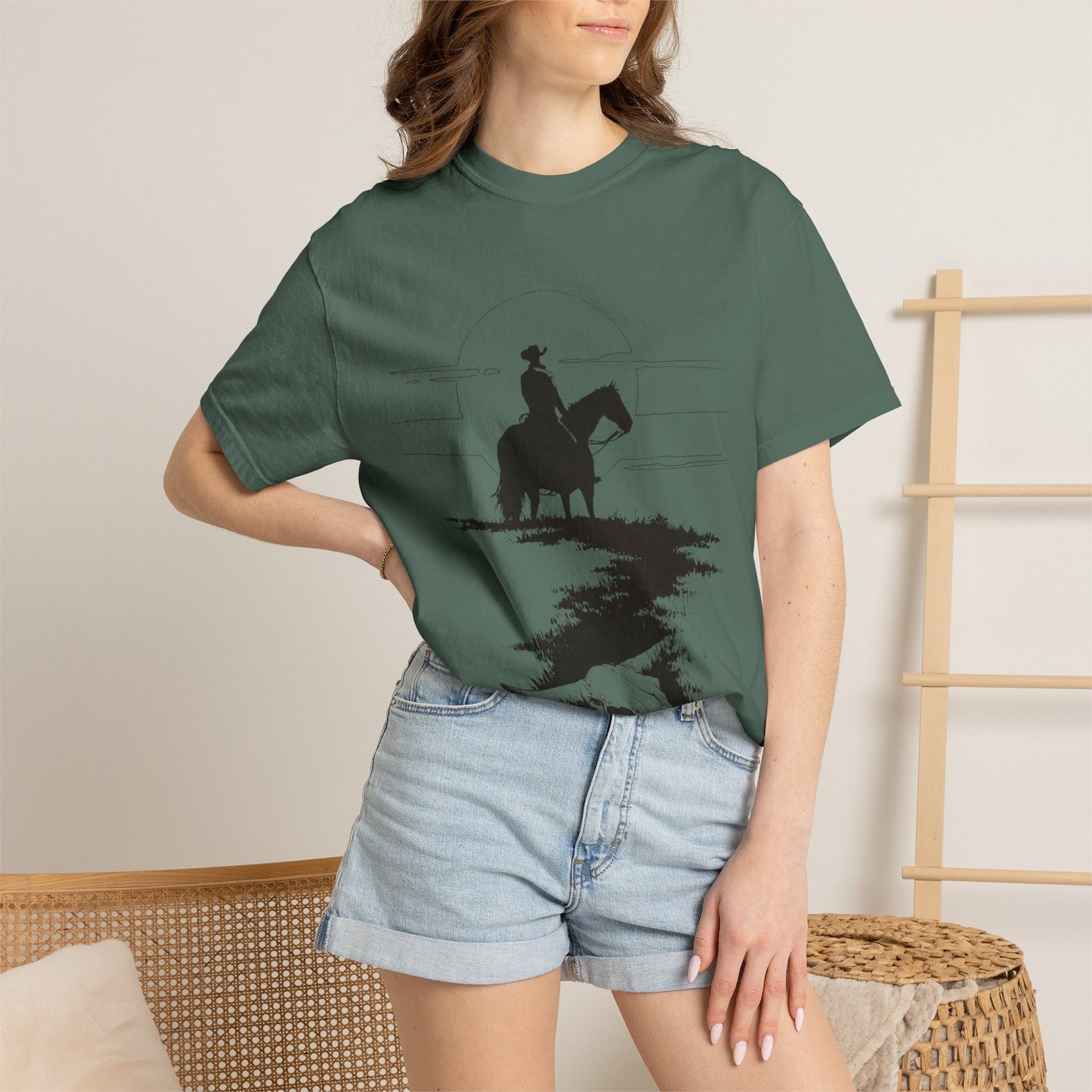 Copy of Cowboy Silhouette Horse Rider T-shirt | The Best Way Out Typographic Back Print
