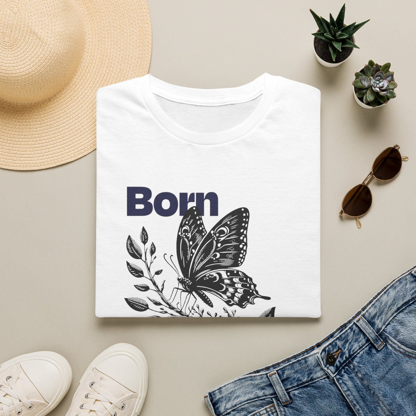 Copy of Born Again Butterfly T-Shirt | Monochrome Floral Illustration
