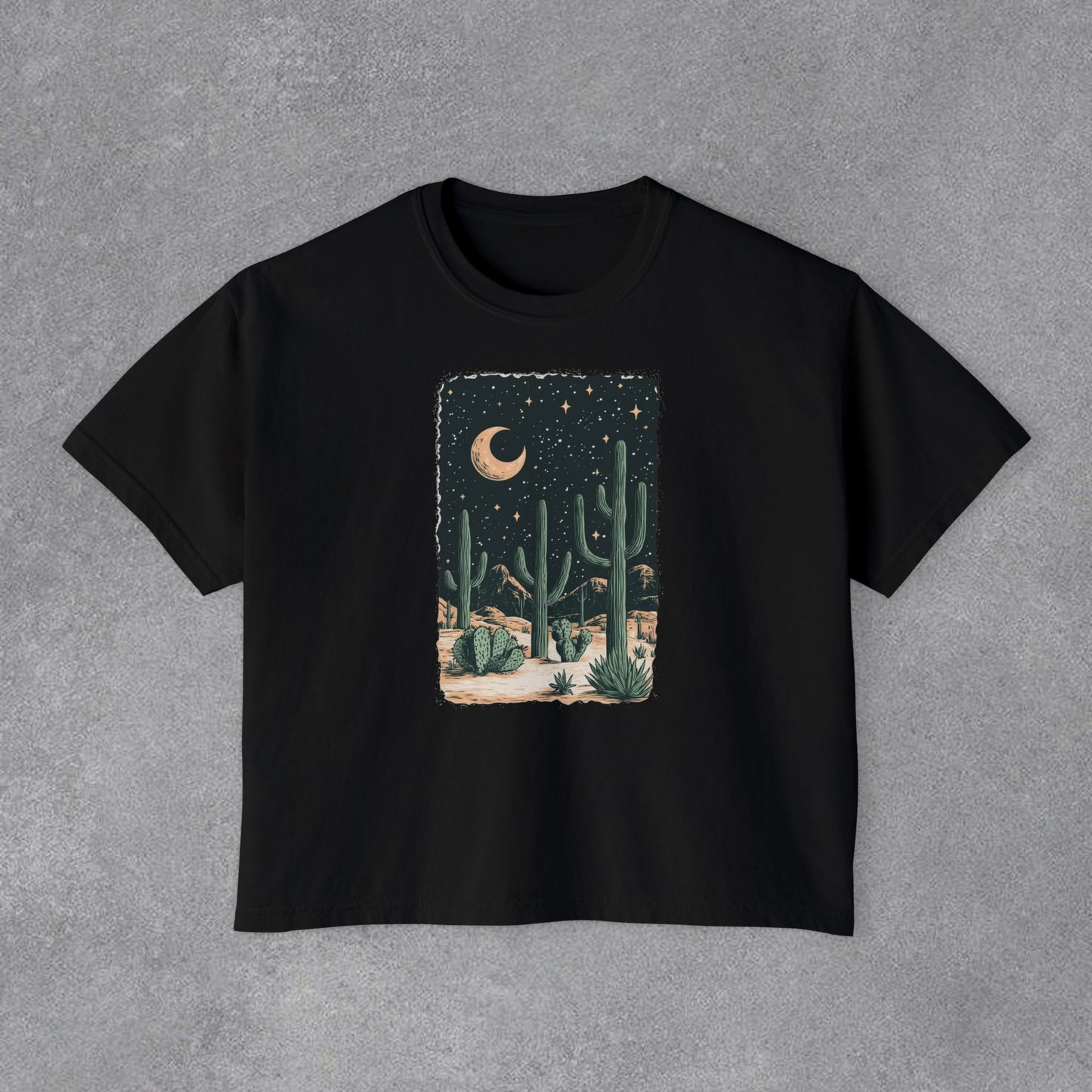 Copy of Desert Moon Cactus Night Tee | Butterfly Need Flying Graphic Tee