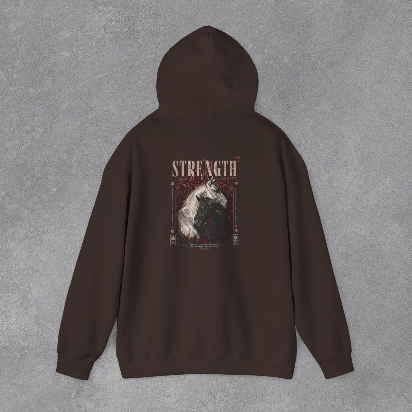 Kapüşonlu Üst — Güç Temalı Eskitme At Desenli Sweatshirt