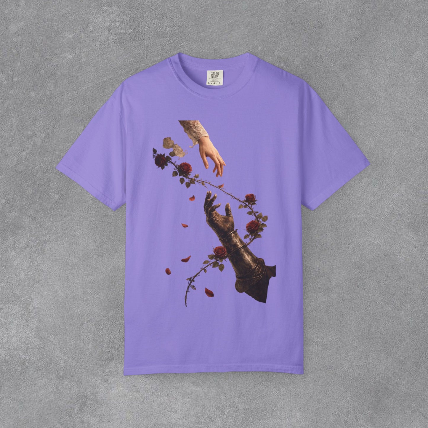 Copy of Hands Reaching with Rose Vine T-Shirt | Romantic Botanical Art