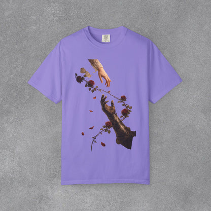 Copy of Hands Reaching with Rose Vine T-Shirt | Romantic Botanical Art