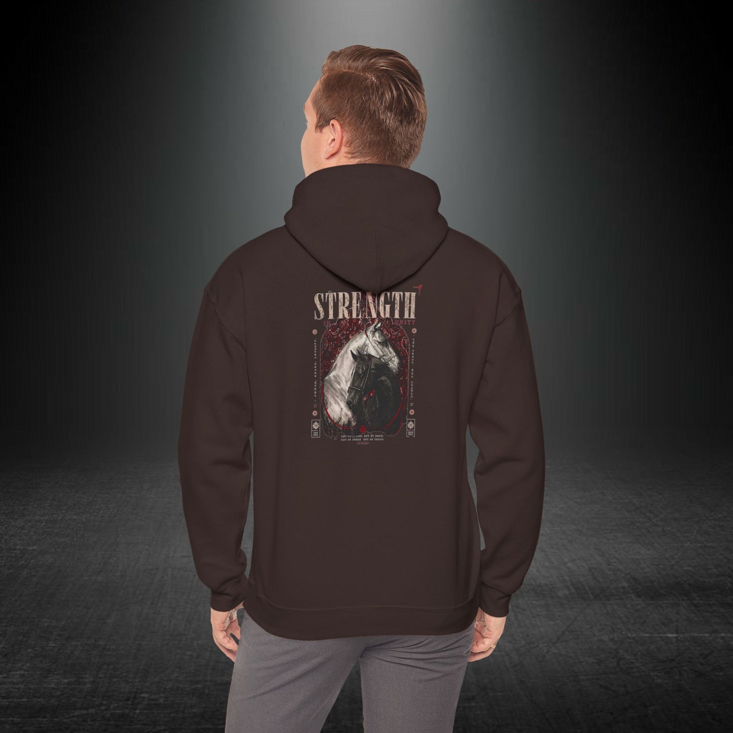 Kapüşonlu Üst — Güç Temalı Eskitme At Desenli Sweatshirt