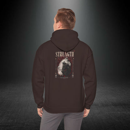 Kapüşonlu Üst — Güç Temalı Eskitme At Desenli Sweatshirt