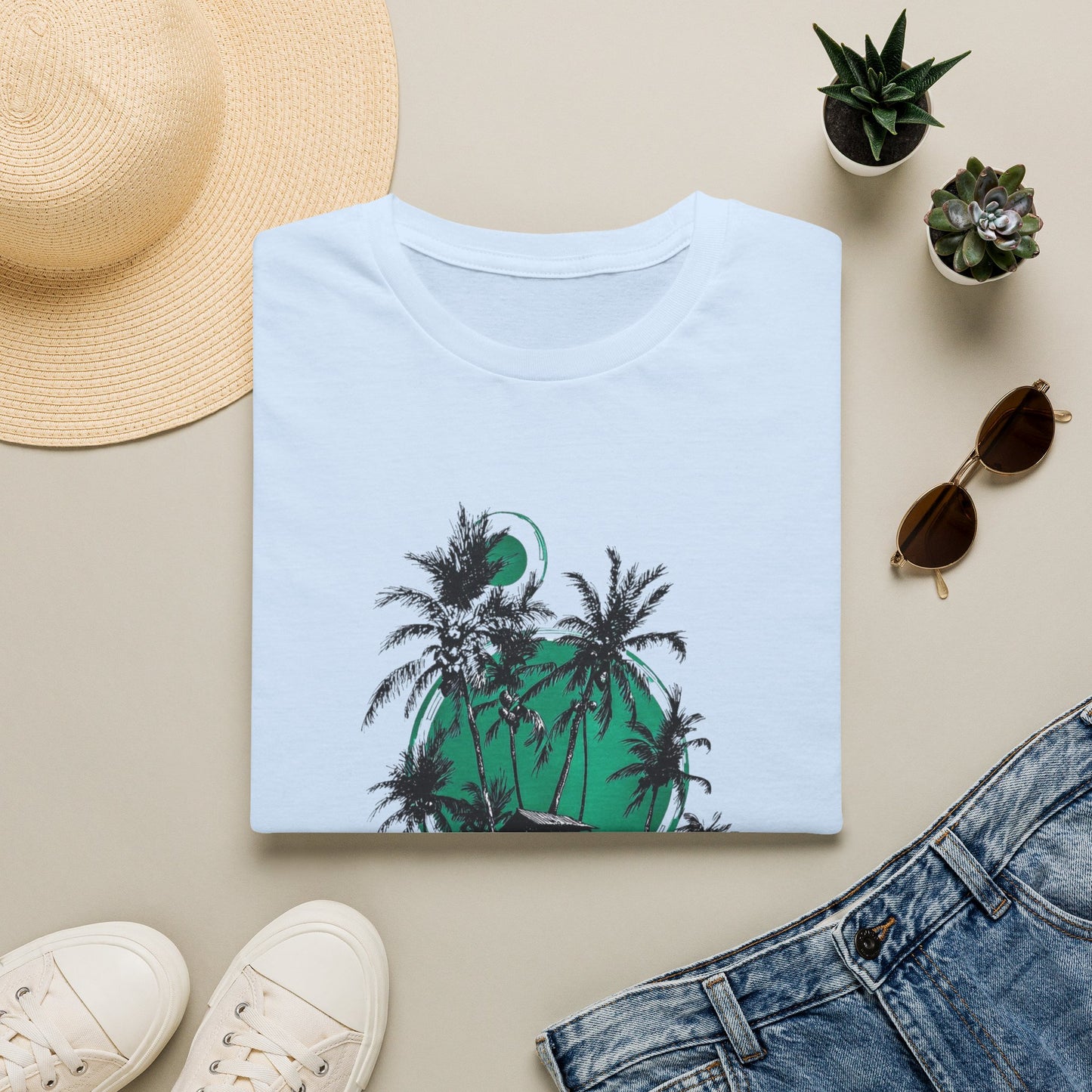 Copy of Tropical Palm Island T-Shirt | Palm Trees, Moonlit Beach, Surf Shack