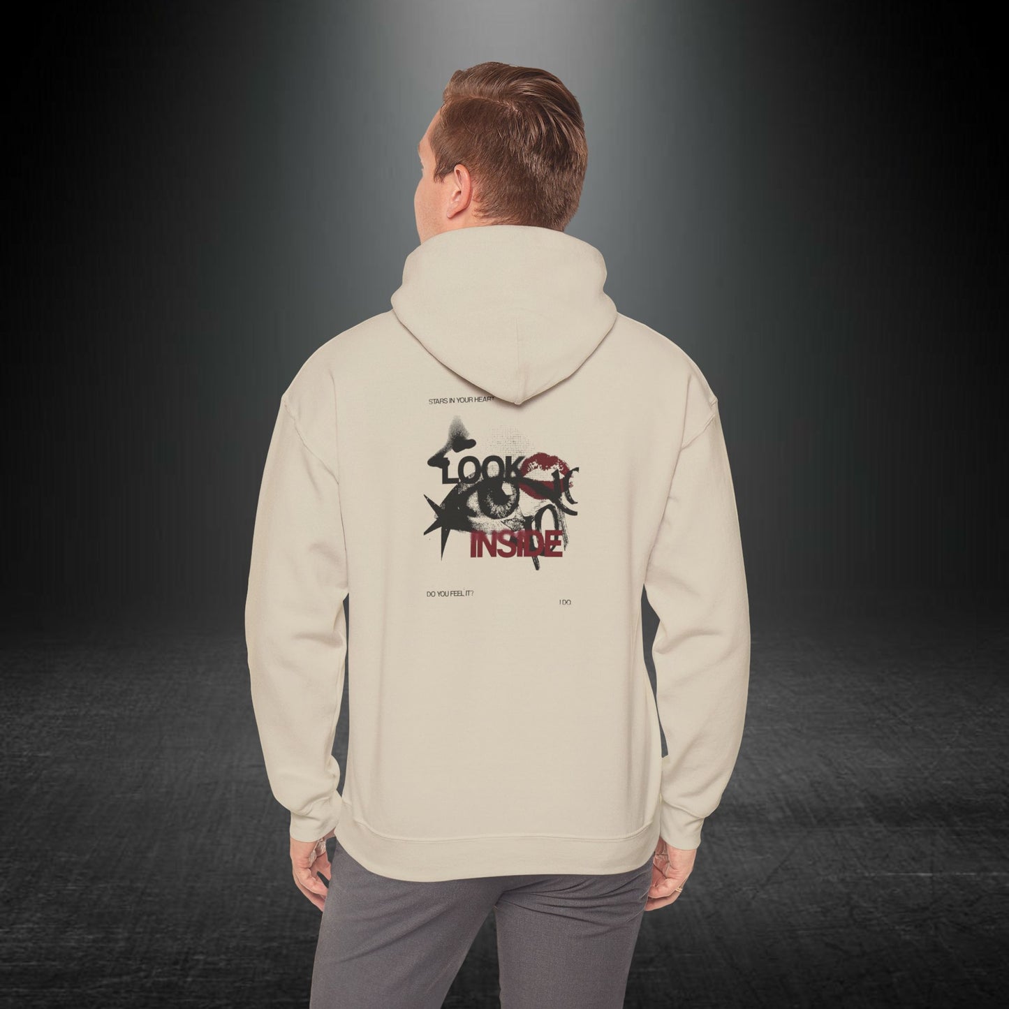 Look Inside Yazılı Göz Baskılı Erkek Kapüşonlu Sweatshirt