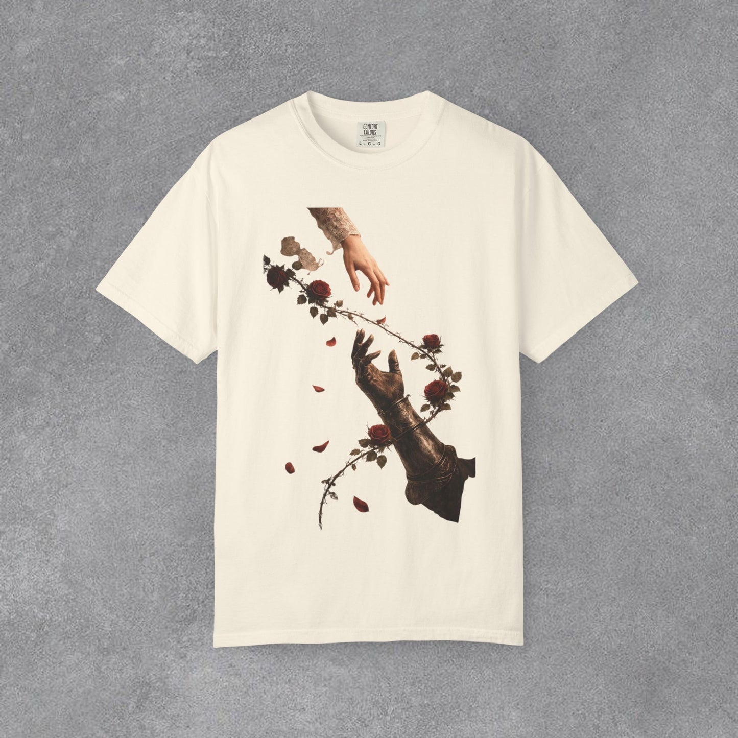 Copy of Hands Reaching with Rose Vine T-Shirt | Romantic Botanical Art