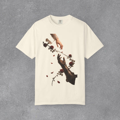 Copy of Hands Reaching with Rose Vine T-Shirt | Romantic Botanical Art