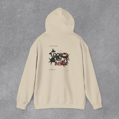 Look Inside Yazılı Göz Baskılı Erkek Kapüşonlu Sweatshirt