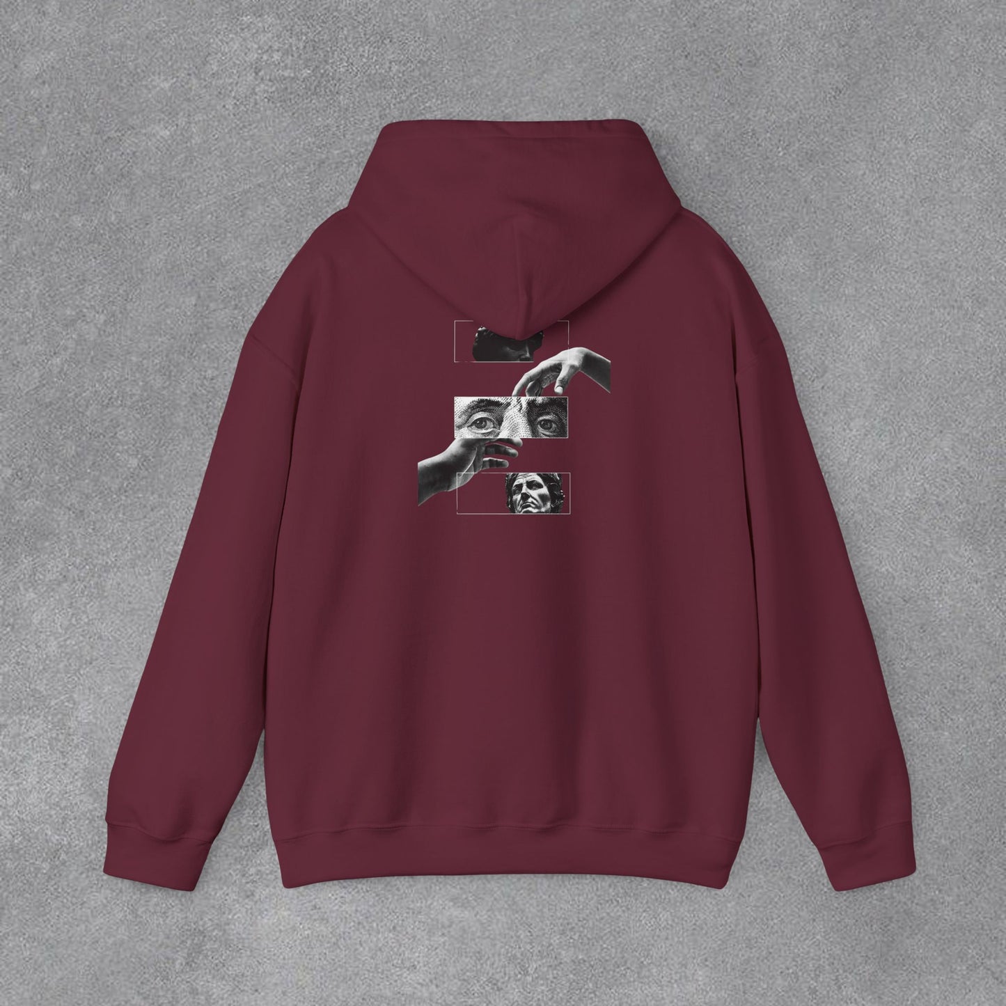 Sanatsal Yüz Kolajı Sırt Baskılı Erkek Kapüşonlu Sweatshirt