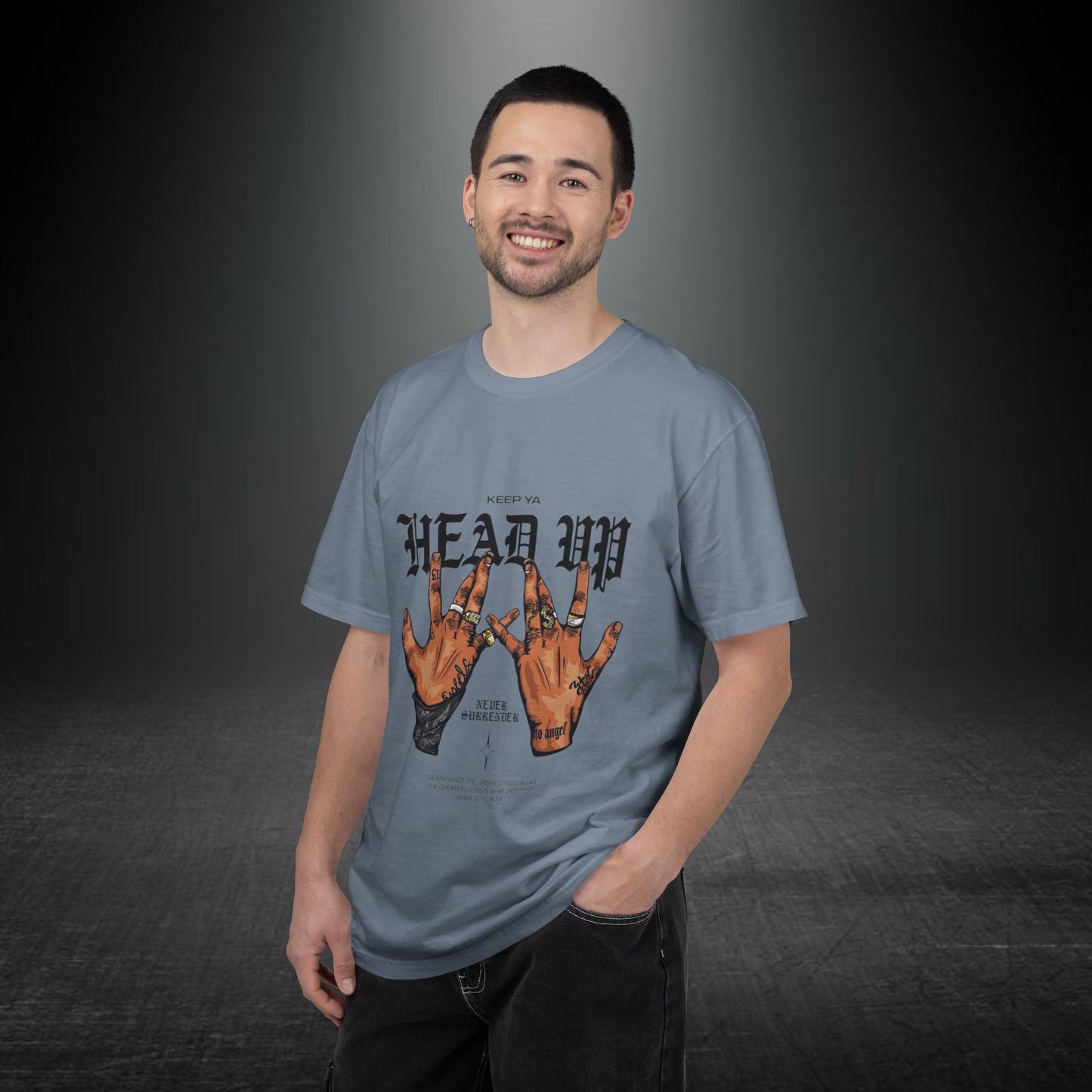 Copy of Head Up Hand Sign T-Shirt | Graffiti Bear Back Print, Streetwear Tee