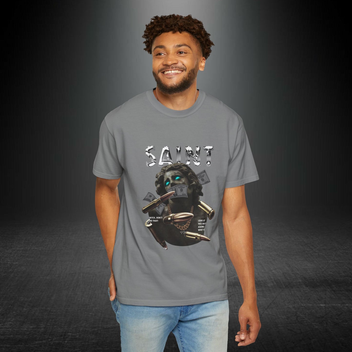Copy of Skull Graphic T-Shirt | Gothic Tattoo Streetwear Tee | Vintage Washed Cotton Shirt | Shark Back Print | Unisex Graphic Tee