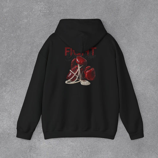 Fight Yazılı Boks Eldiveni Baskılı Erkek Kapüşonlu Sweatshirt