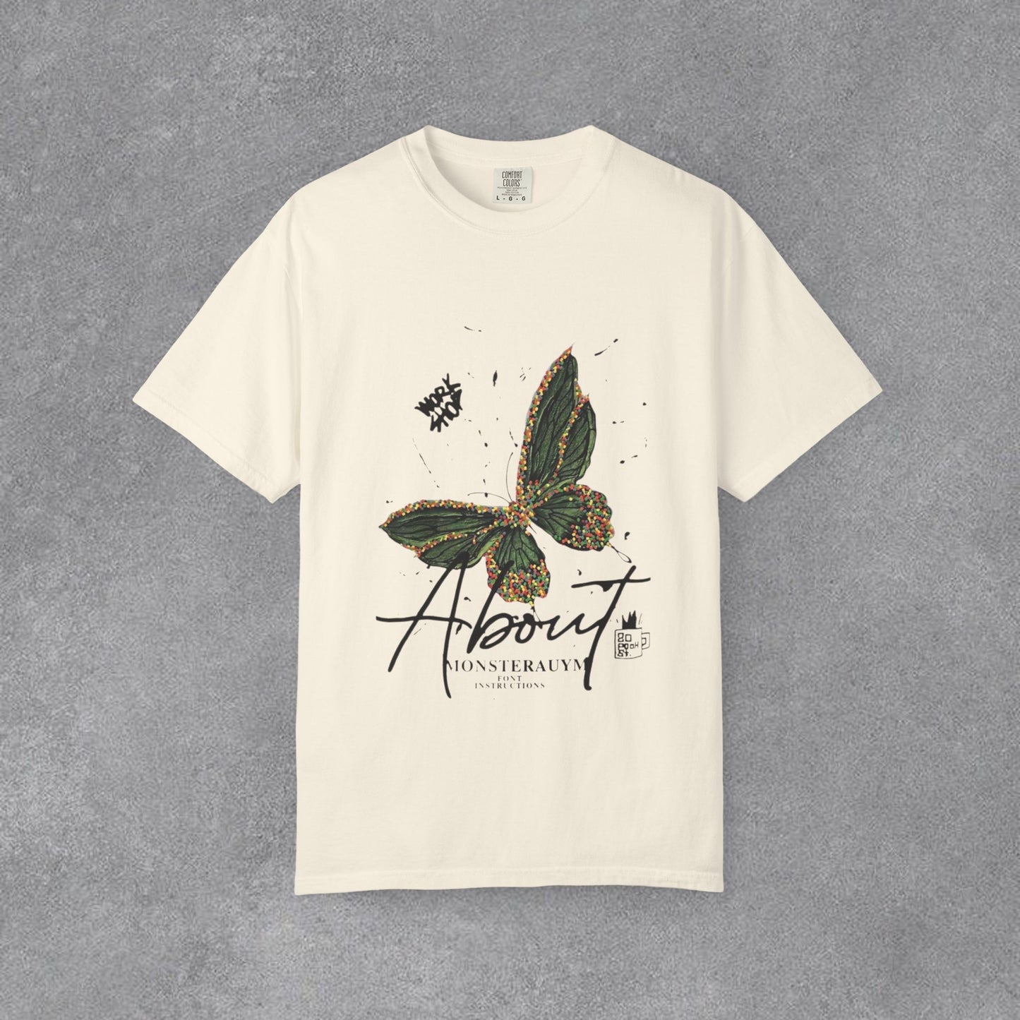 Butterfly Script Graphic T-Shirt – "About" Vintage Botanical Tee