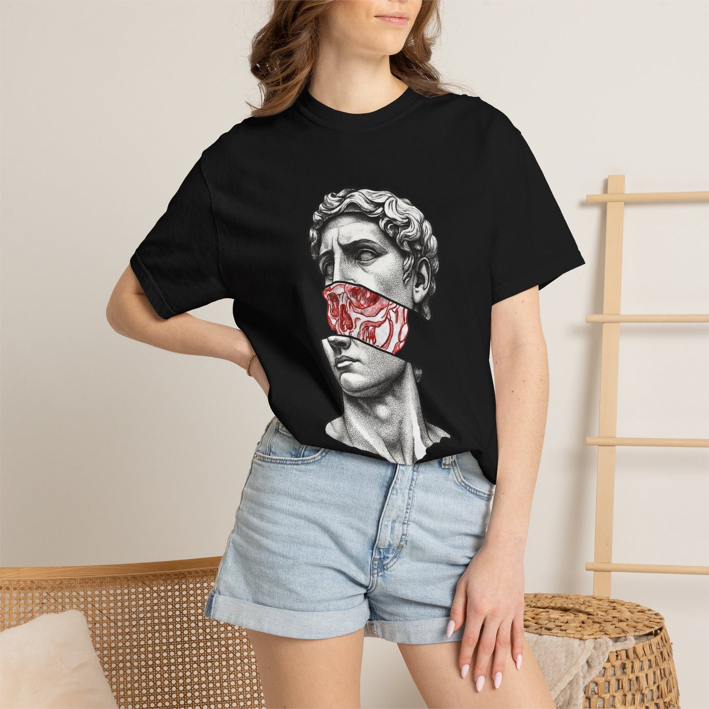 Copy of Sculpted Bust with Red Marble Band T-Shirt | Statue Art Tee