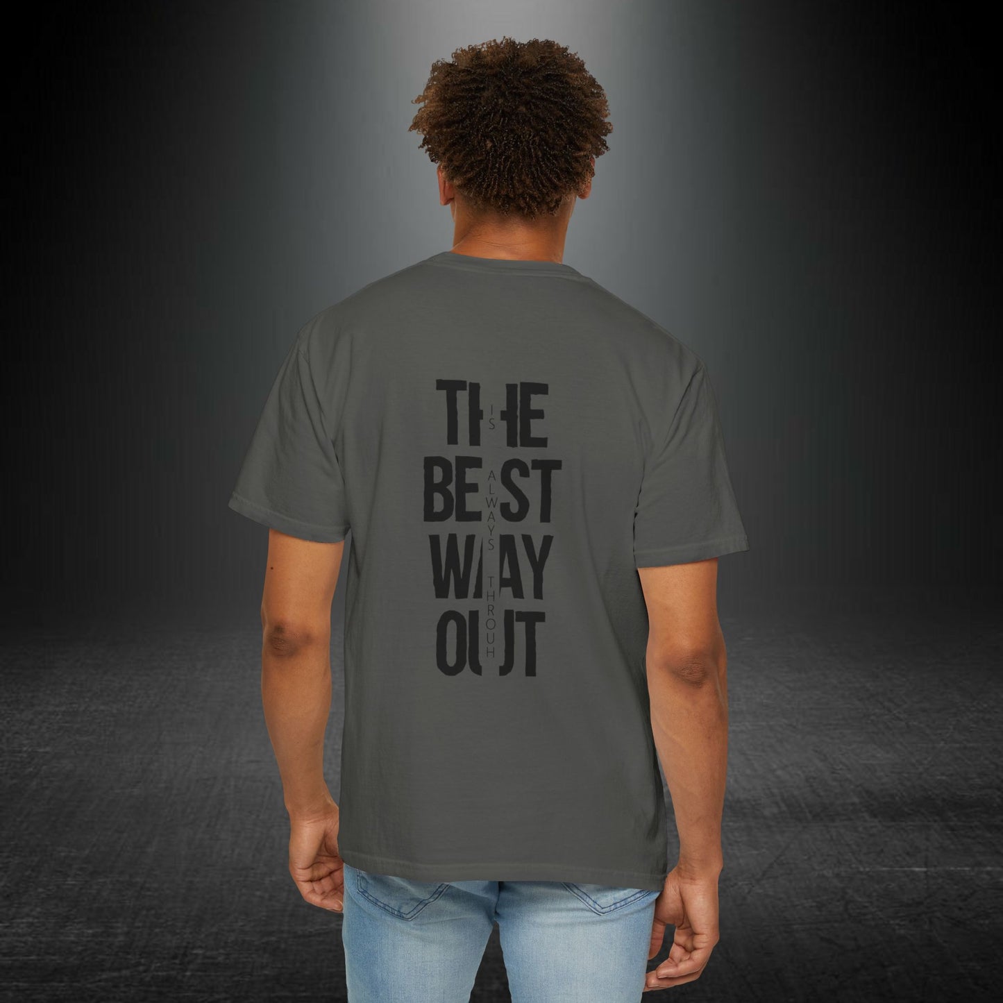 Copy of Cowboy Silhouette Horse Rider T-shirt | The Best Way Out Typographic Back Print