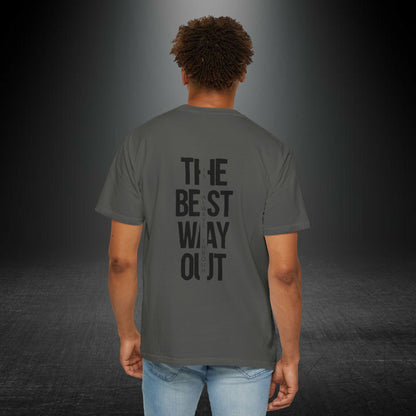 Copy of Cowboy Silhouette Horse Rider T-shirt | The Best Way Out Typographic Back Print