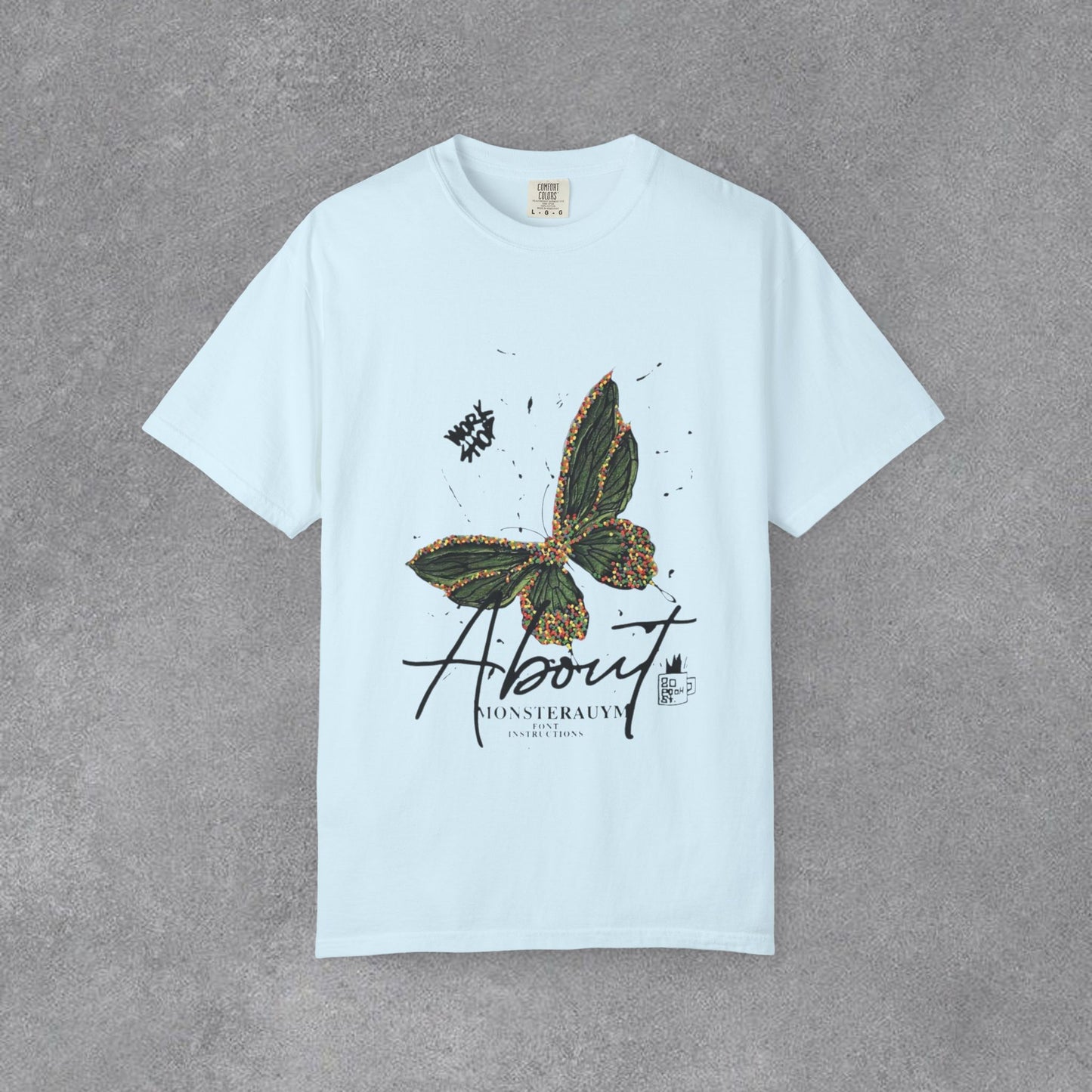 Butterfly Script Graphic T-Shirt – "About" Vintage Botanical Tee