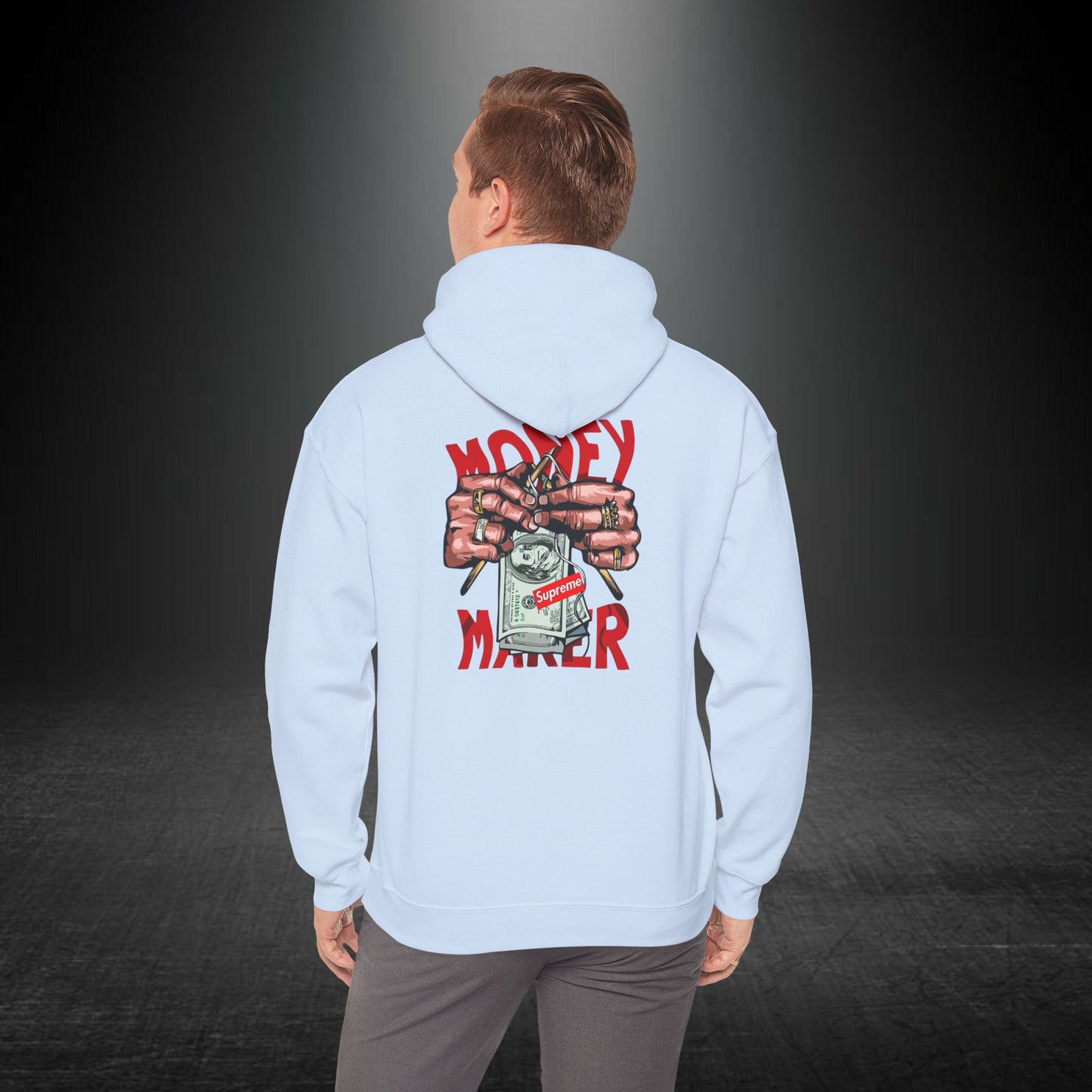 Money Maker Yazılı Para Tutan Eller Sırt Baskılı Kapüşonlu Sweatshirt