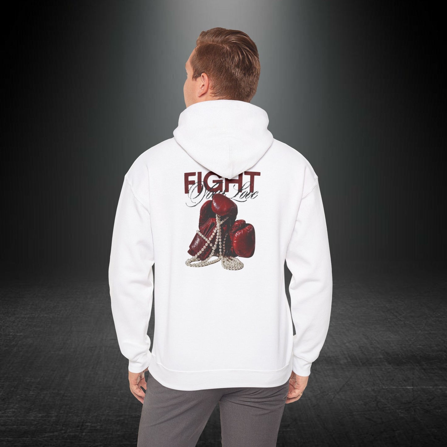 Fight Yazılı Boks Eldiveni Baskılı Erkek Kapüşonlu Sweatshirt