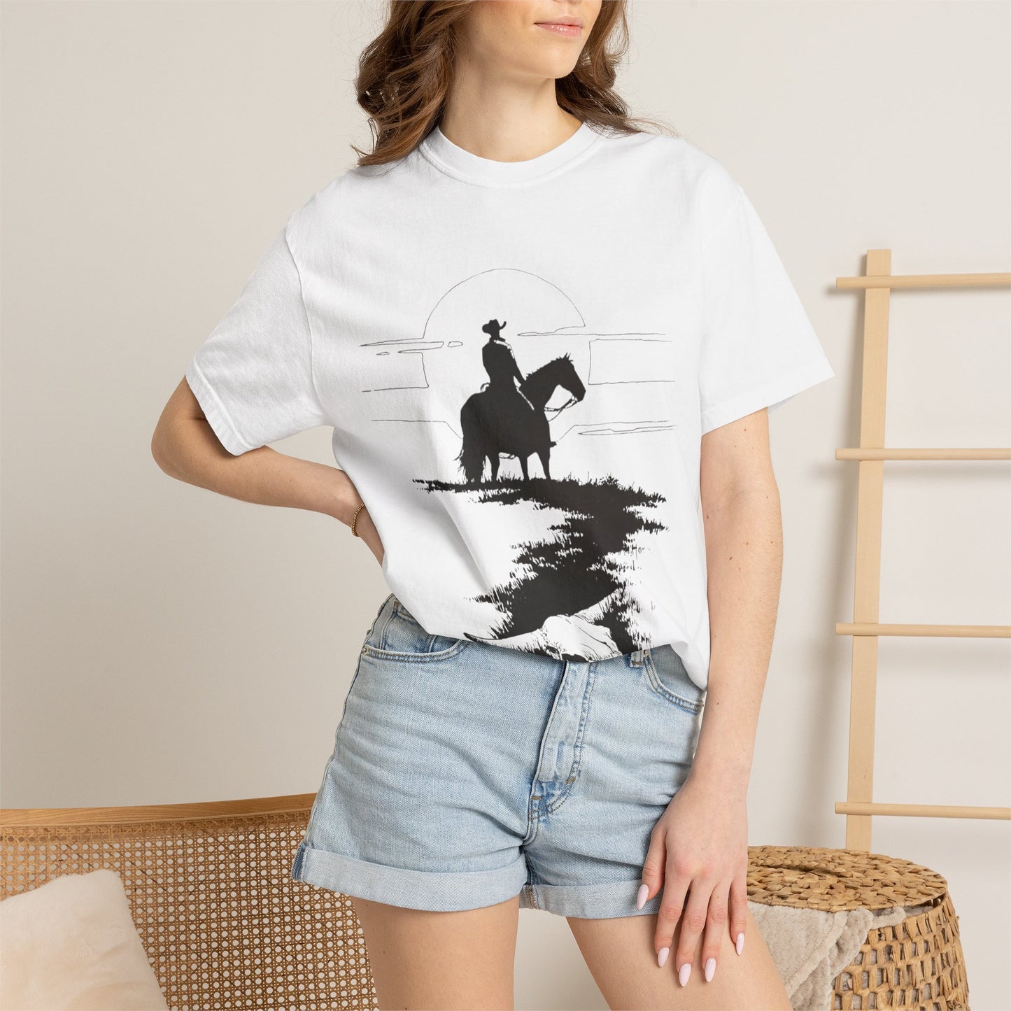 Copy of Cowboy Silhouette Horse Rider T-shirt | The Best Way Out Typographic Back Print