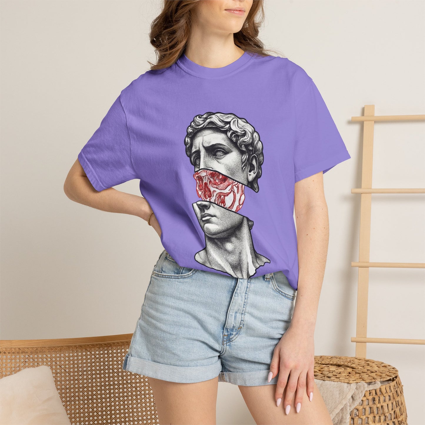 Copy of Sculpted Bust with Red Marble Band T-Shirt | Statue Art Tee