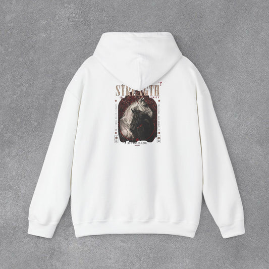 Kapüşonlu Üst — Güç Temalı Eskitme At Desenli Sweatshirt