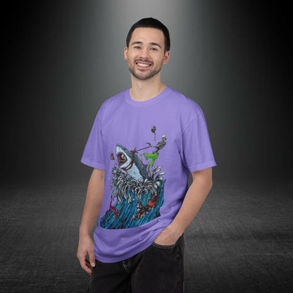 Copy of Shark Attack Surfing Skeleton T-shirt | Wave Illustration, Crown Back Print